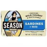 Season Brand Sardines In Water 4.375 Oz